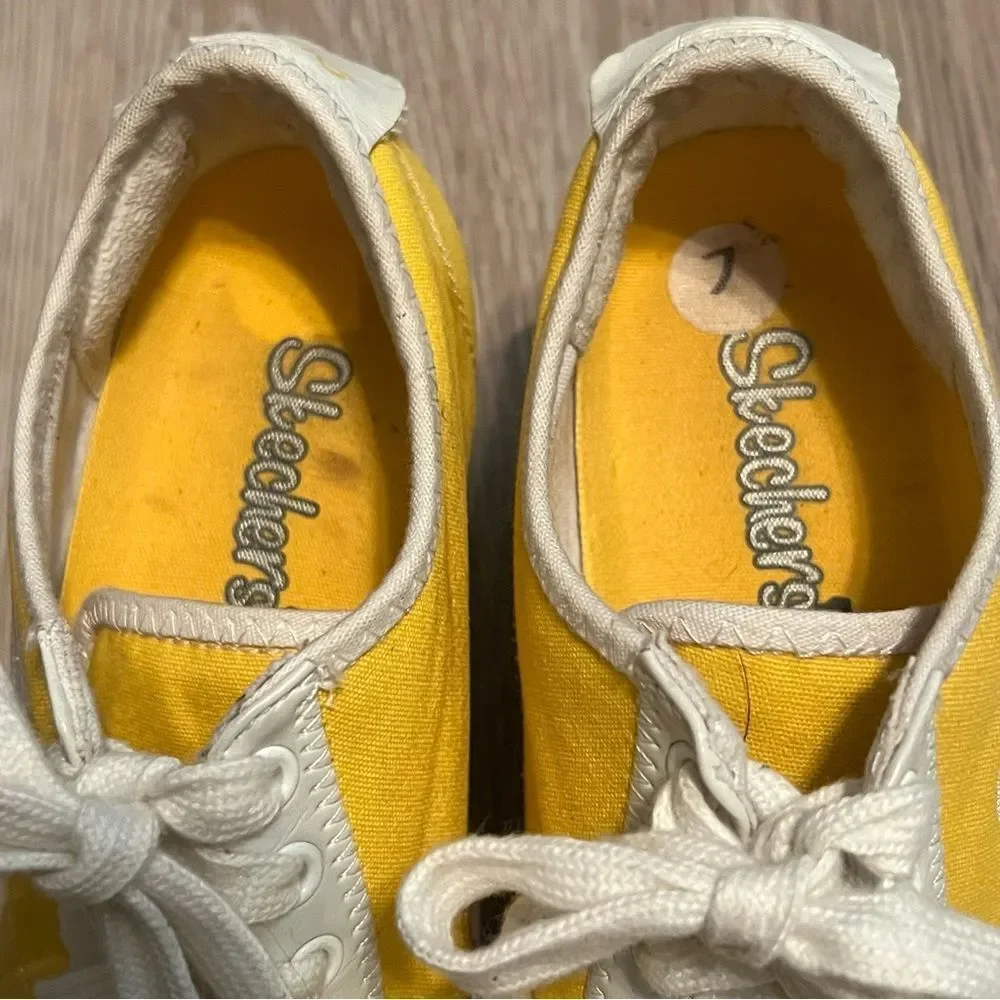 Vtg 90s Y2K Skechers “S” Cali Platform Wedge Sneaker Shoe Yellow White Lace Up 7 - Picture 10 of 15